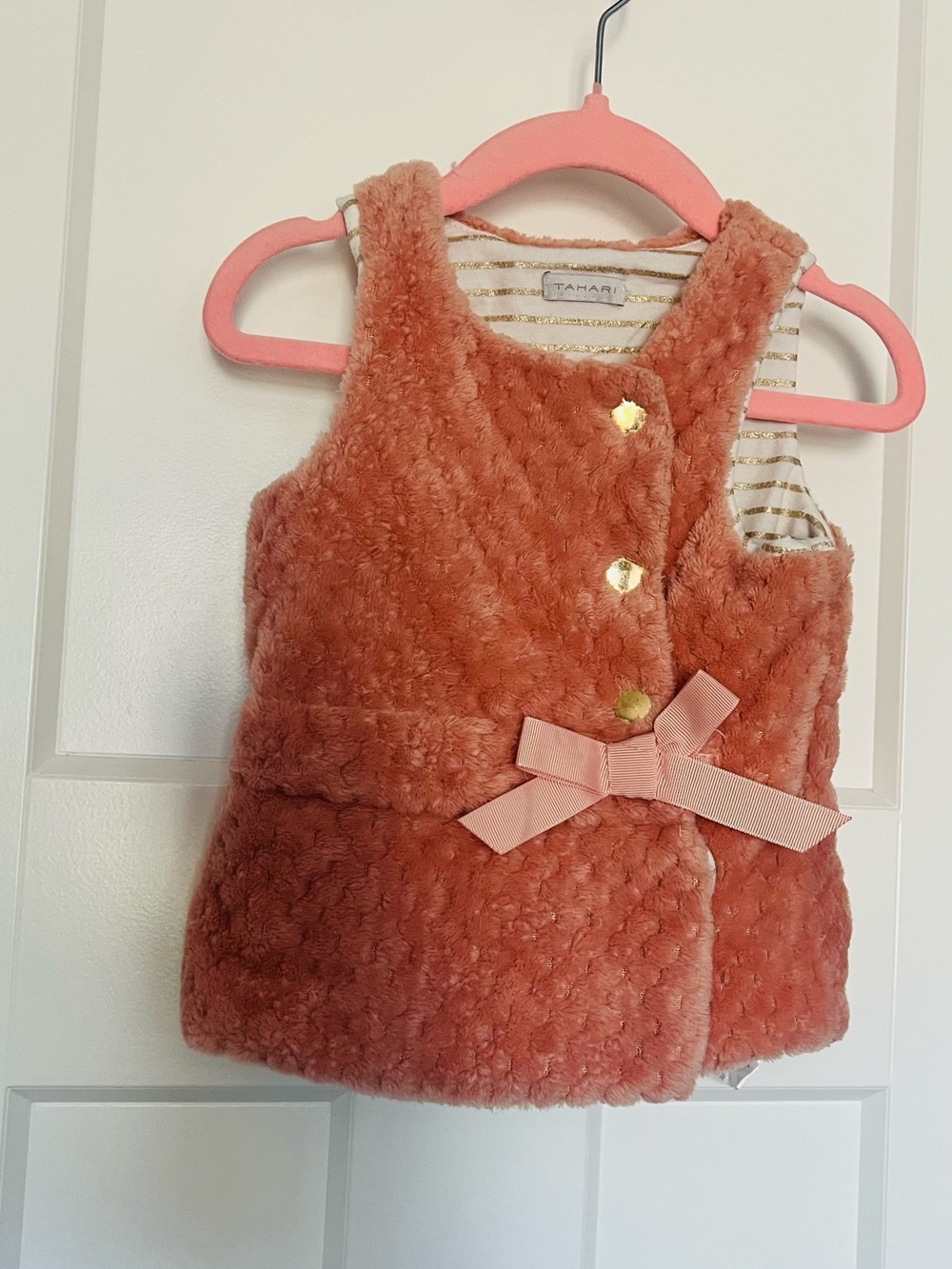 Tahari Coral Faux Fur Vest with Bow